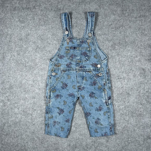 Lee Other - Vintage Lee Authentic Denim Overalls Baby Size 18M fish Pattern 80s RARE Pattern